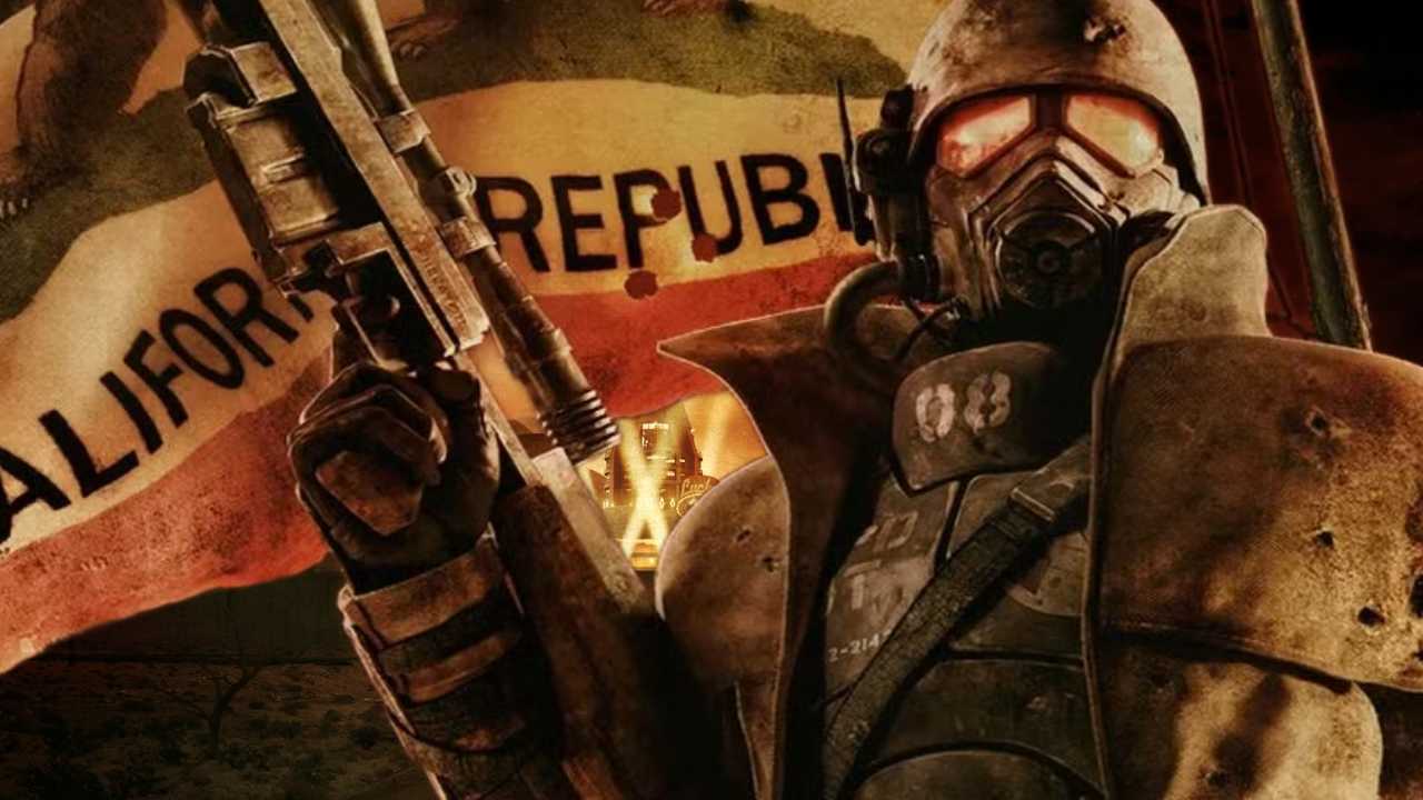 Fallout New Vegas NCR soldier standing in front of the strip