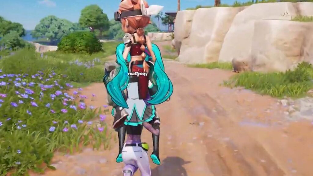 Fortnite players stacking each other