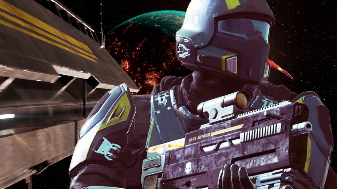 Helldivers 2 soldier standing in space