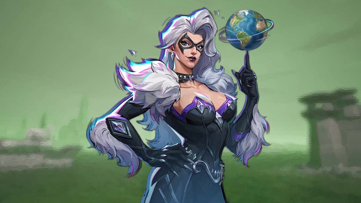 Black Cat spinning a globe in Marvel Rivals, showing Season 7.5 release date