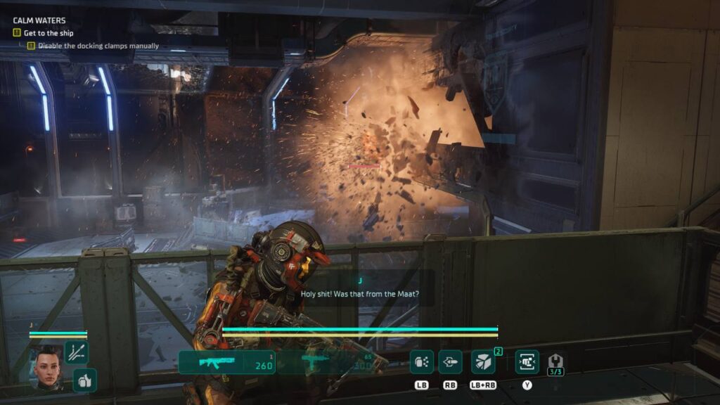 the expanse: osiris reborn gameplay showing a ship blowing up the environment