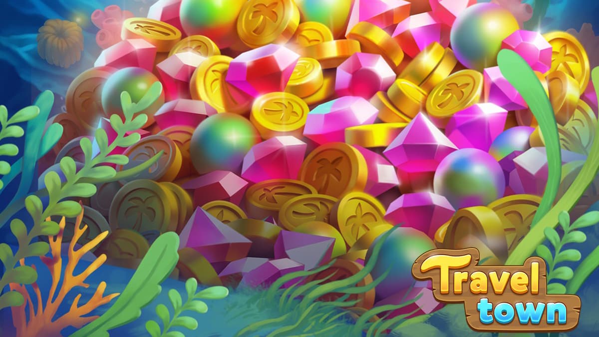 Promo image for Travel Town showing Diamonds and high-level merge items.