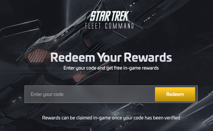 Image showing the code redemption text box for the game Star Trek Fleet Command.