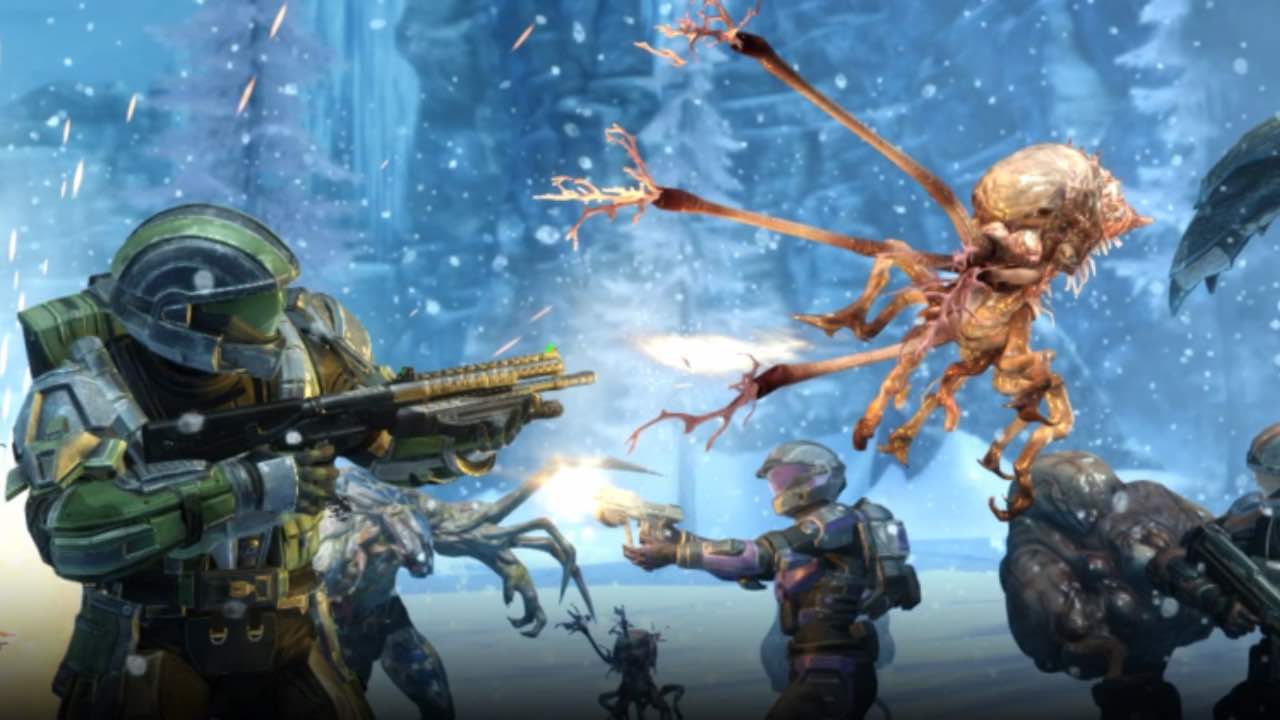 Halo Fireteam Raven screenshot showing an ODST shooting a Flood infection form