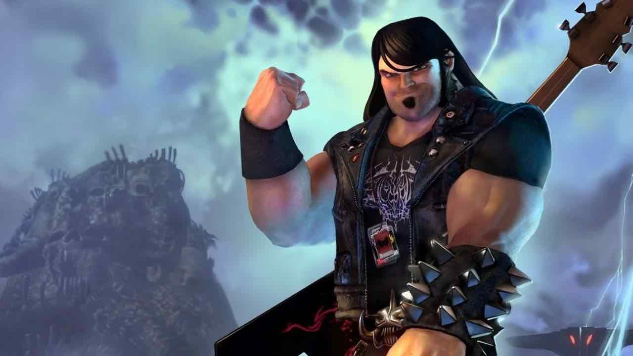 Brutal Legend Jack Black standing in a lightning striked valley