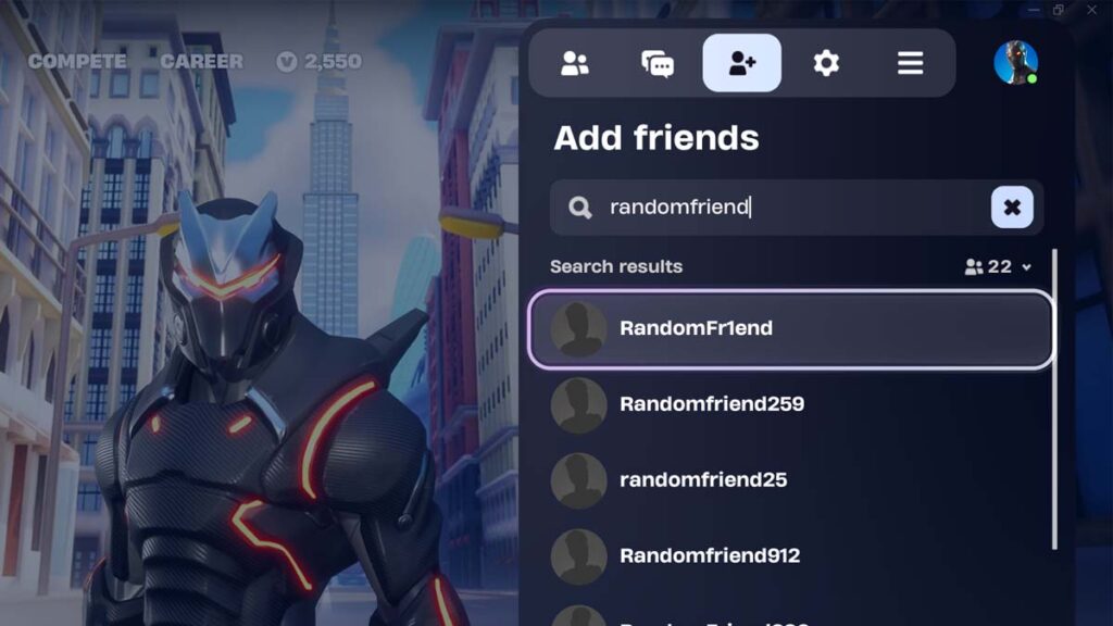 Adding friends in Fortnite