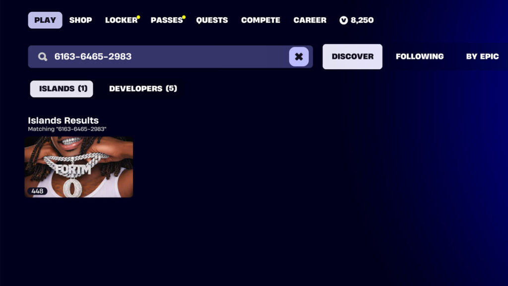 Entering Fortnite XP map code