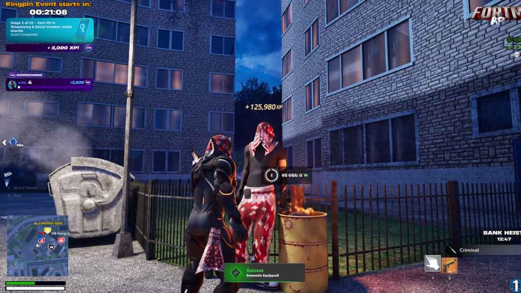 Fortnite player receiving XP from a Creative map