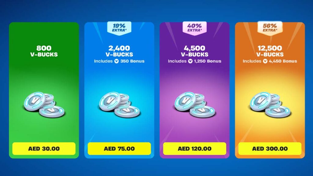 V-Bucks prices in Fortnite