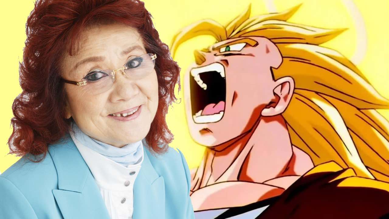 Dragon Ball Z Goku screaming next to Masako Nozawa