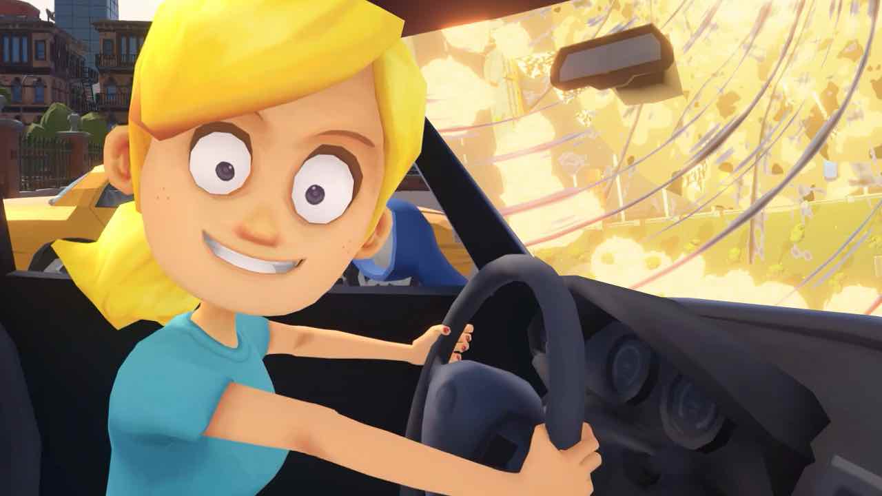 Edited screenshot of Teach My Little Sister How to Drive, an AI driving game