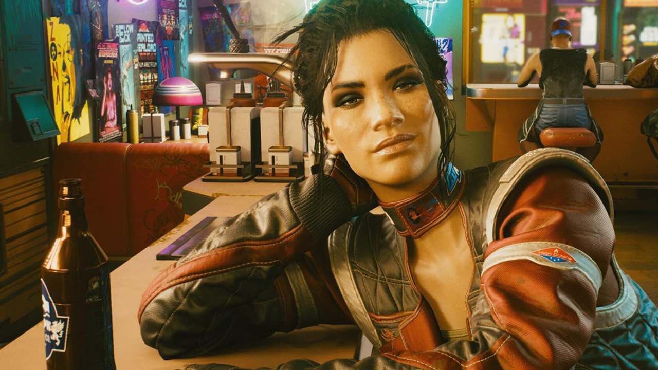 cyberpunk 2 - cyberpunk character panam at a bar