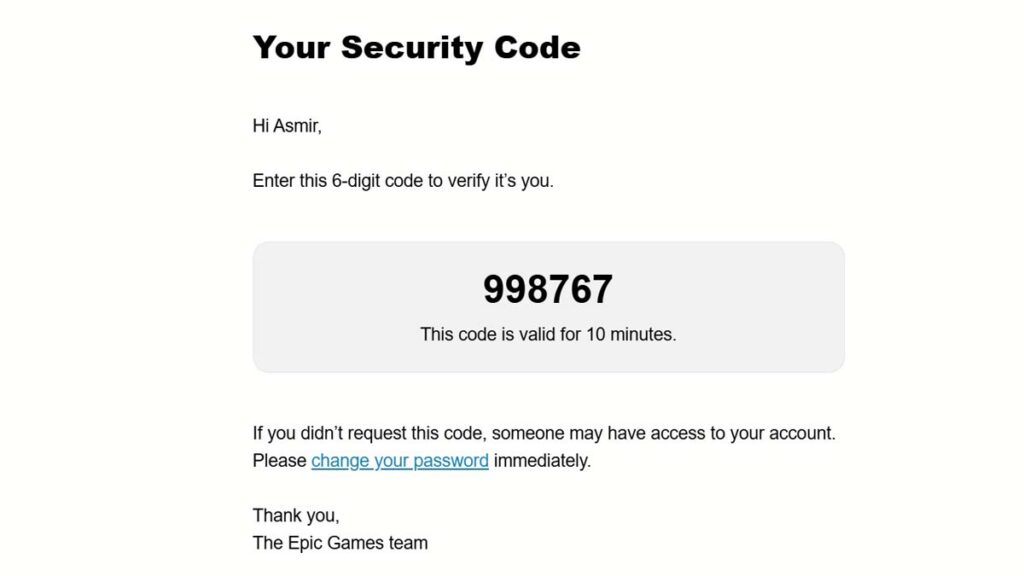 2FA email in Fortnite