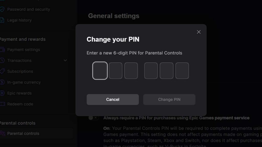 Changing Parental Controls PIN in Fortnite