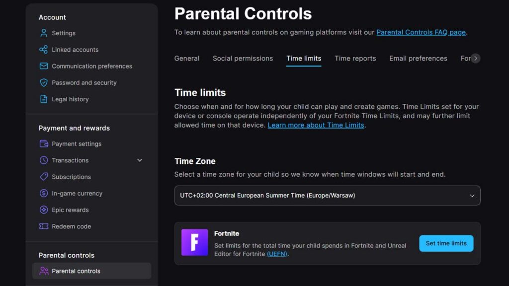 Fortnite parental controls time limit
