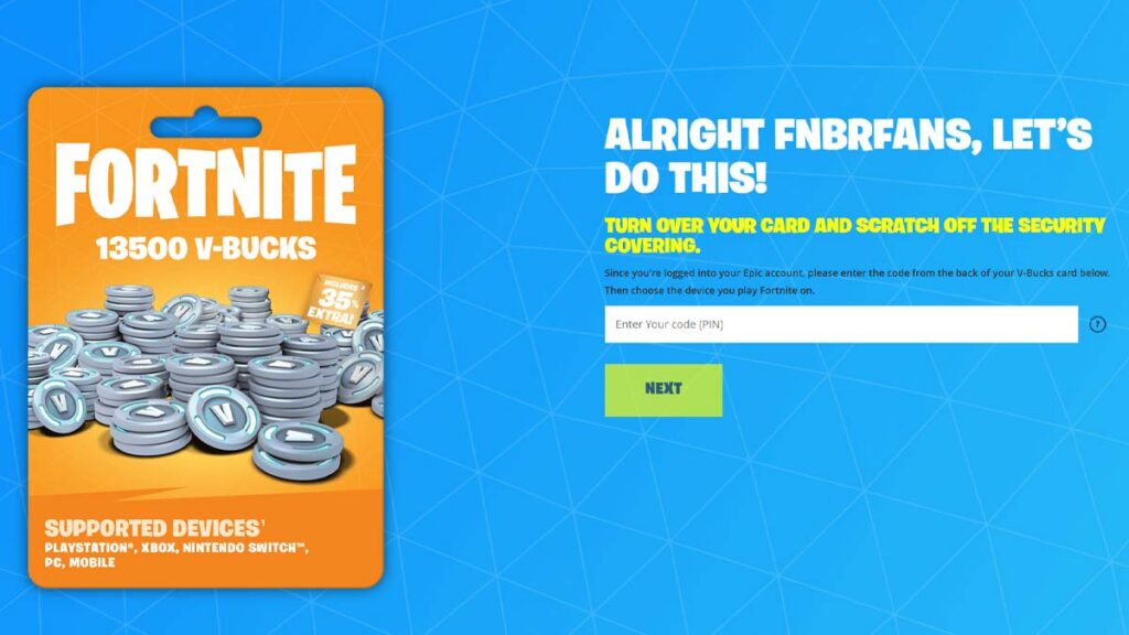Fortnite V-Bucks card redemptino