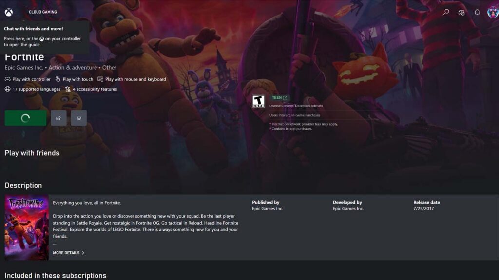 Fortnite on Xbox Cloud Gaming