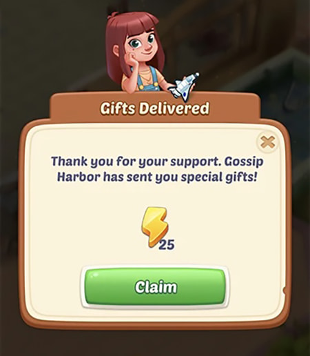 Image of the free energy link confirmation window in Gossip Harbor.