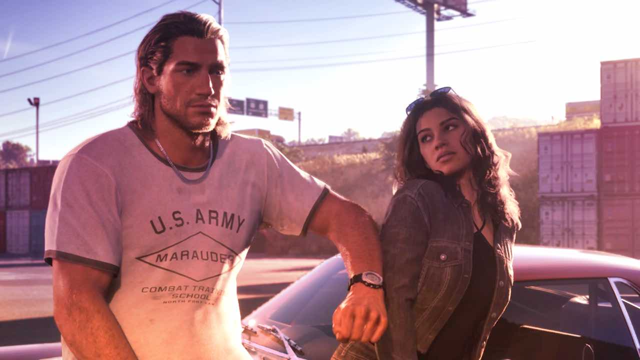 GTA 6 map size - Jason and Lucia standing next to a car together