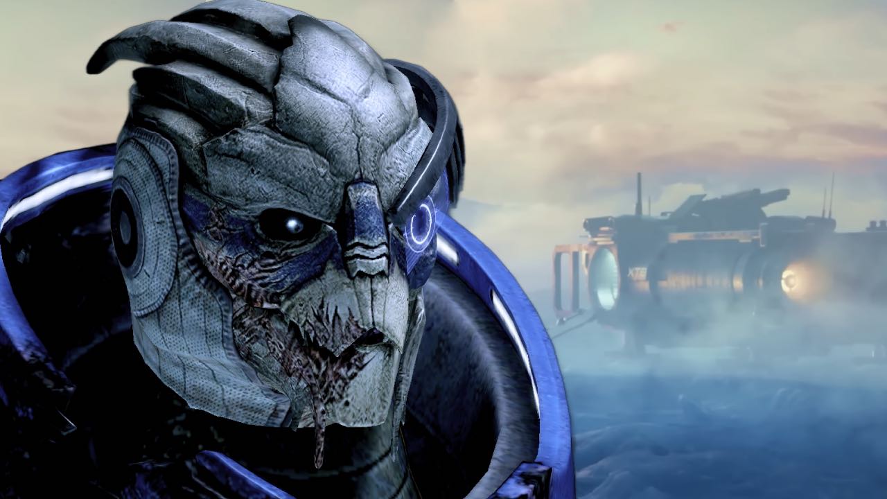 Mass Effect Garrus in front of Mass Effect 5 teaser