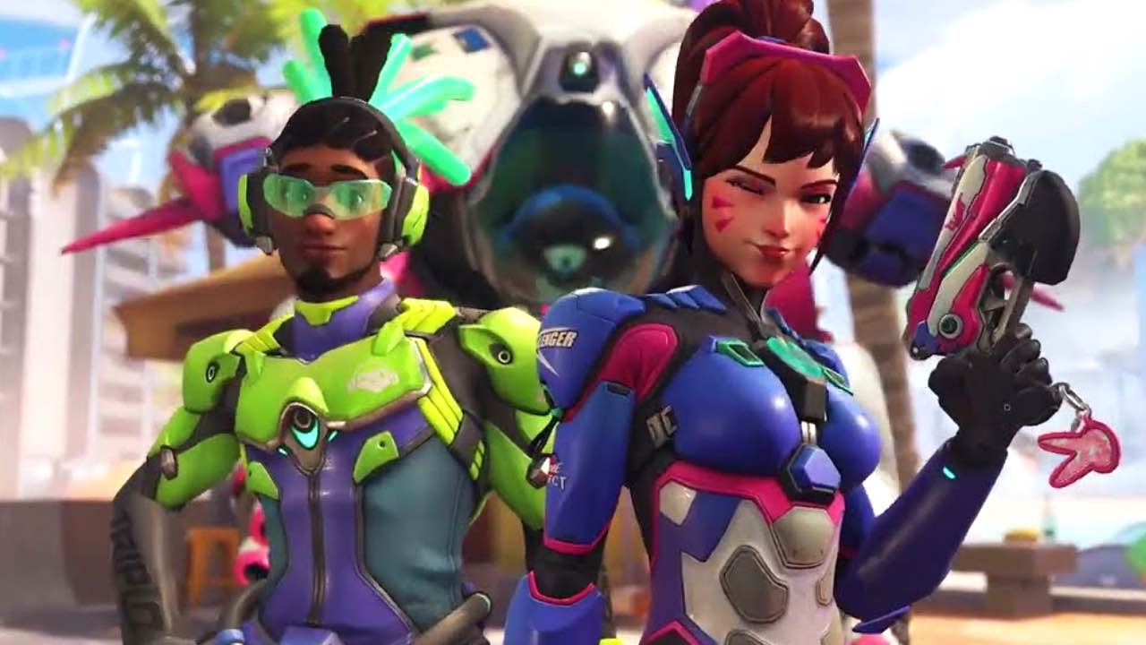 Overwatch DVA and Lucio standing next to each other