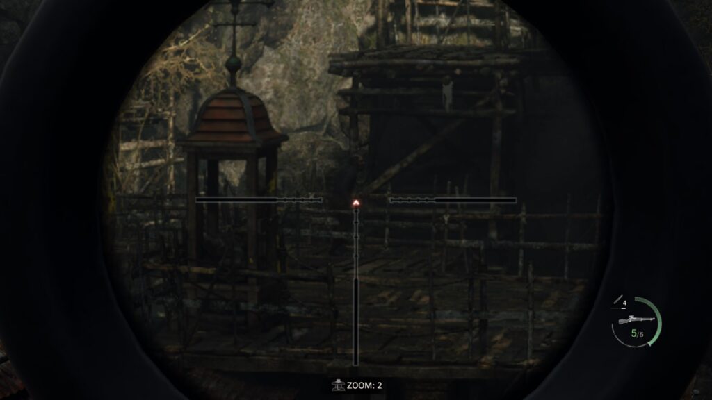 Nintendo Switch 2 gameplay of Resident Evil 4 - sniper scope aiming in village 