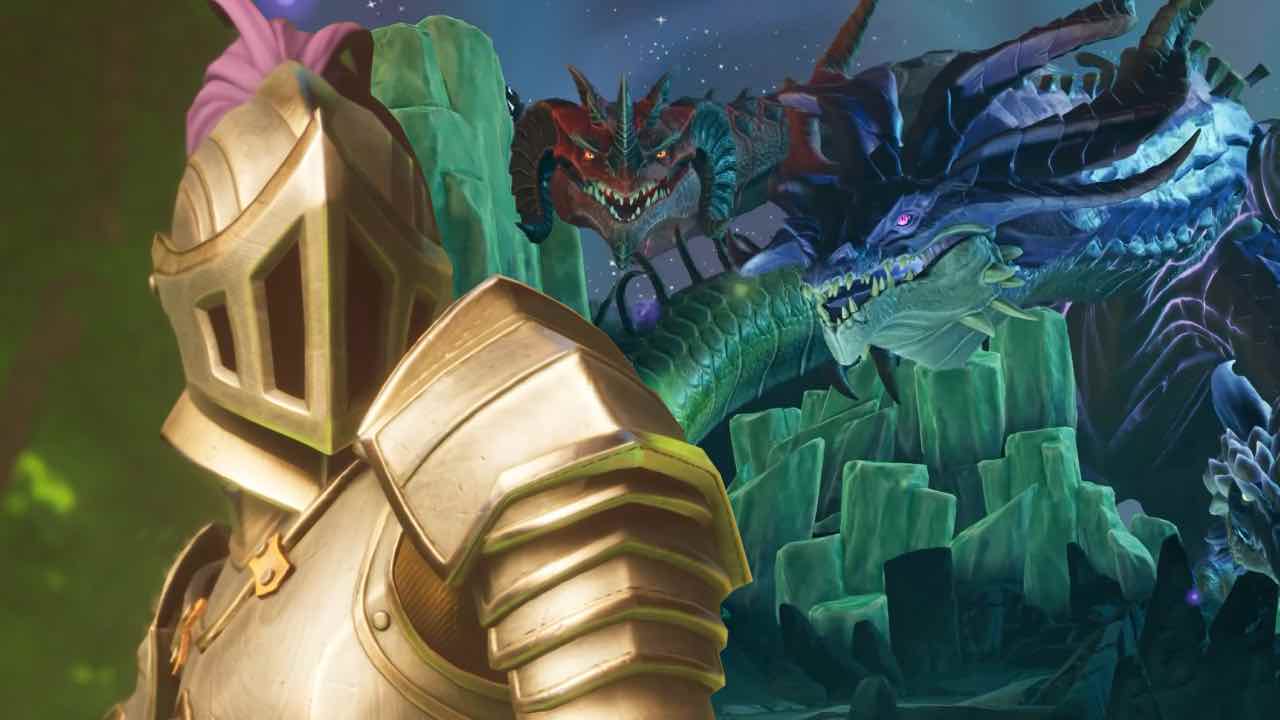 RuneScape Dragonwilds knight standing next to a dragon