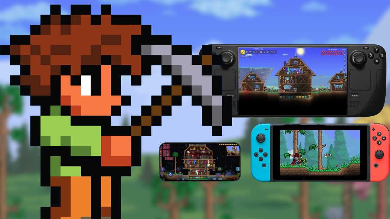Terraria man standing next to cross play