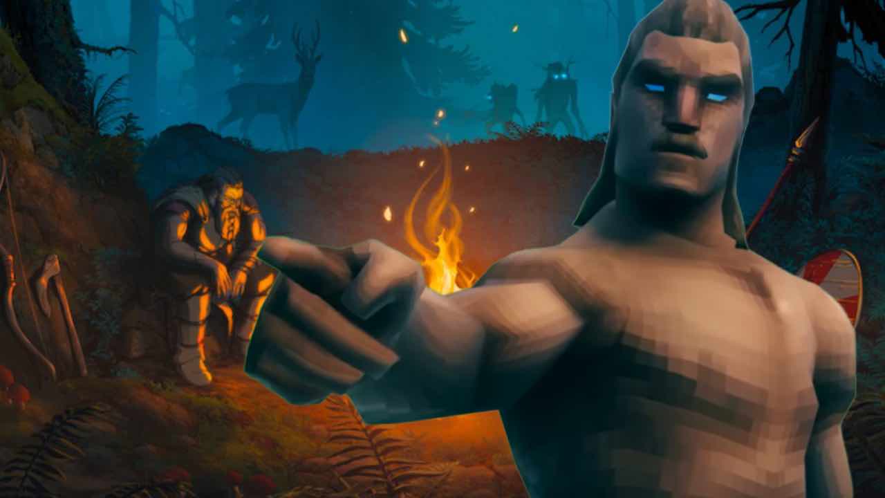 valheim pointy man in front of fire pit